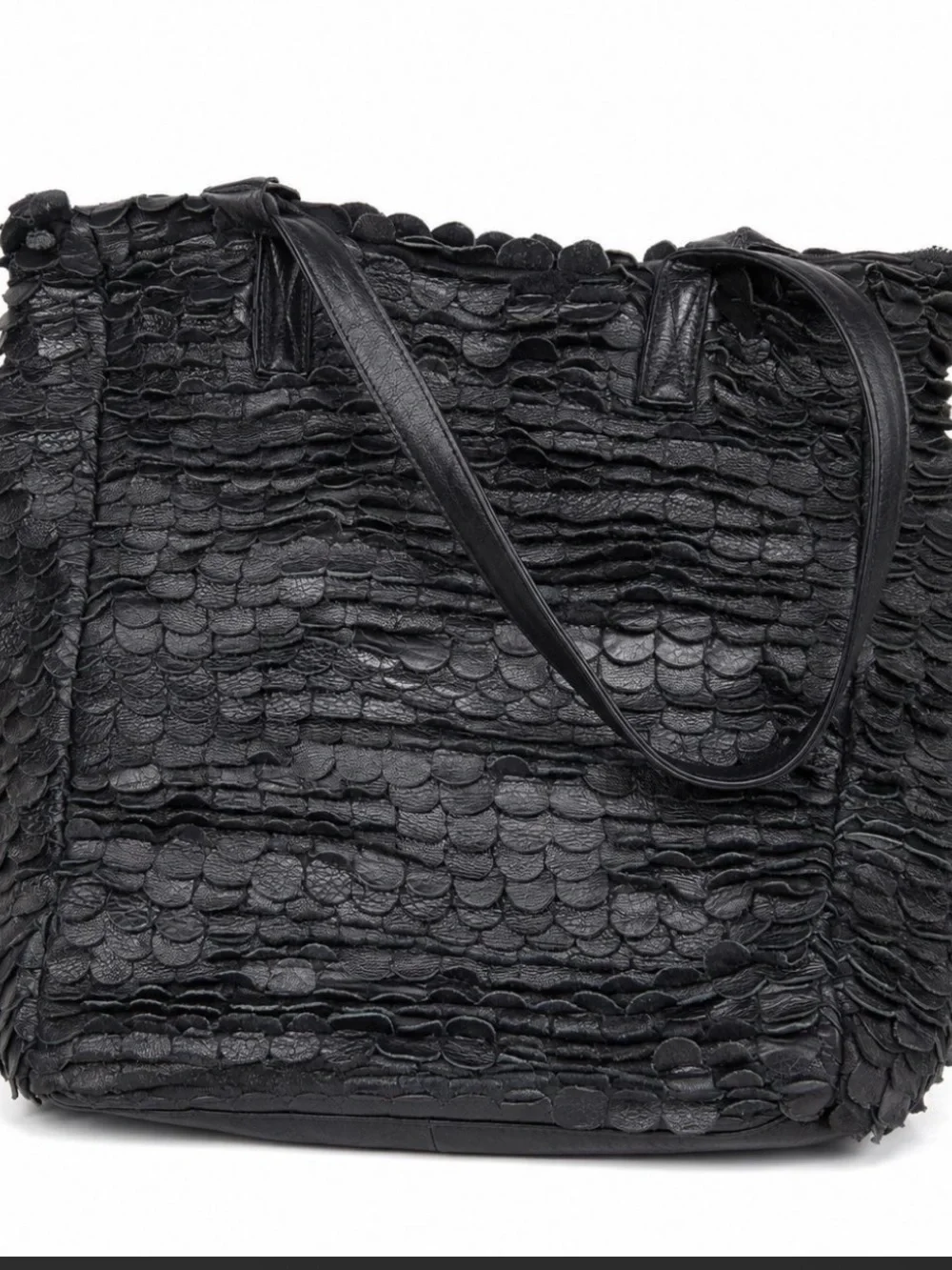 Black Textured Leather Shoulder Bag